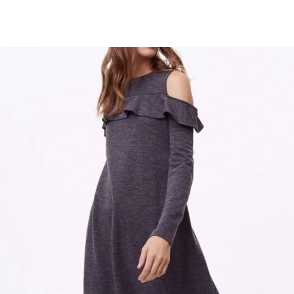 Elegant Gray Cold Shoulder Ruffle Dress